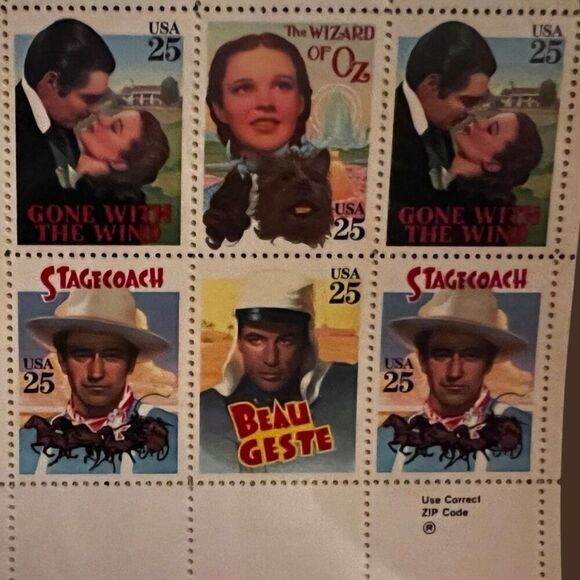 MNH 1990 CLASSIC FILMS Sc 2448a Sheet of 40 25c Stamps Wizard of Oz, Stagecoach - Picture 1 of 2